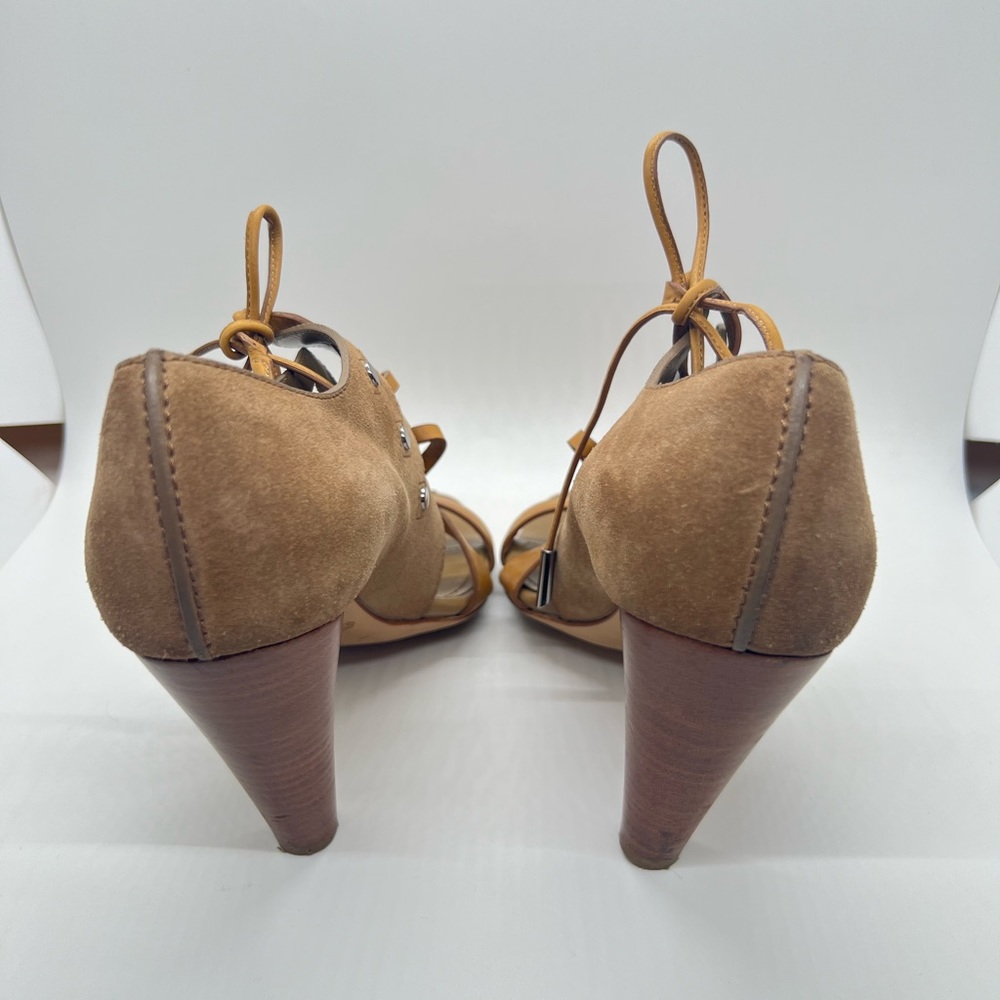 TOD’S‎ Strappy Brown Suede Leather Heels Sz 37.5 7.5 Designer Classy - Picture 6 of 8